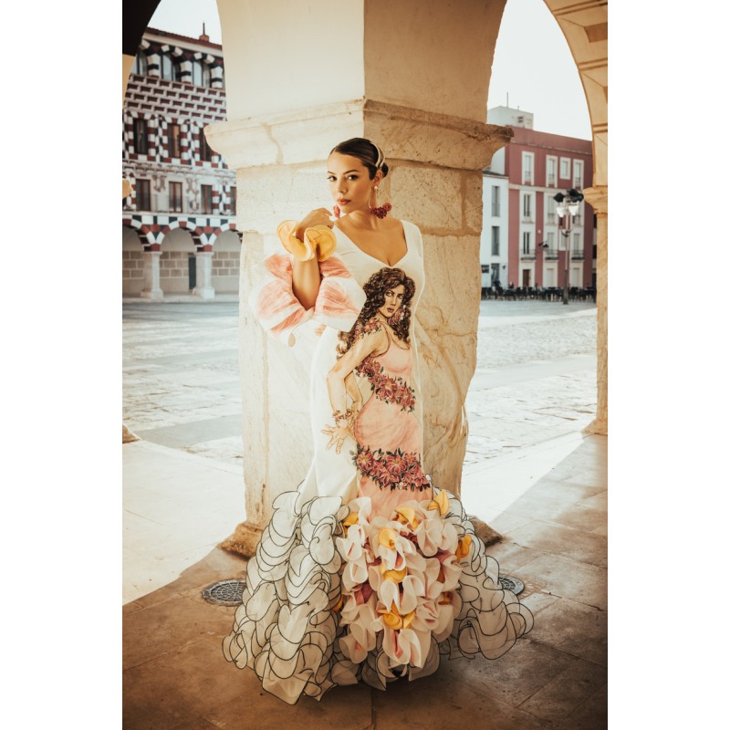 Vestido de flamenca pintado a mano nº 2.Azucena